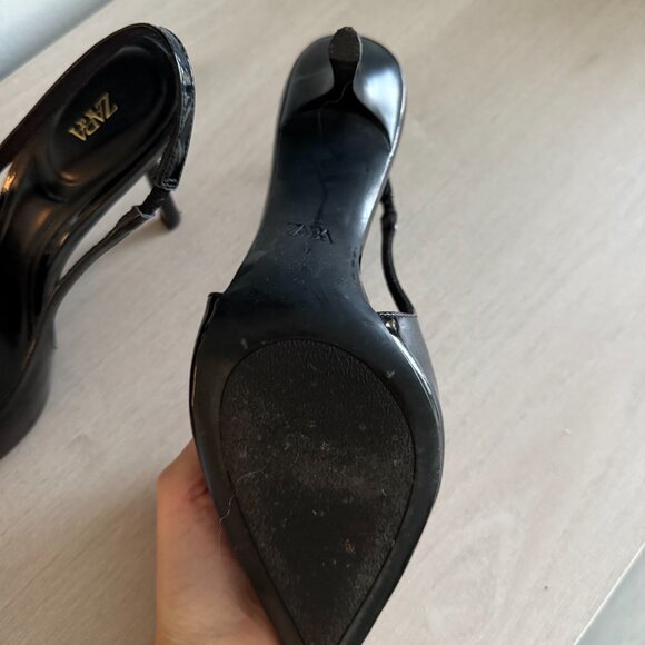 ZARA Black Patent Slingback Heels – Size 37 - Picture 5 of 9